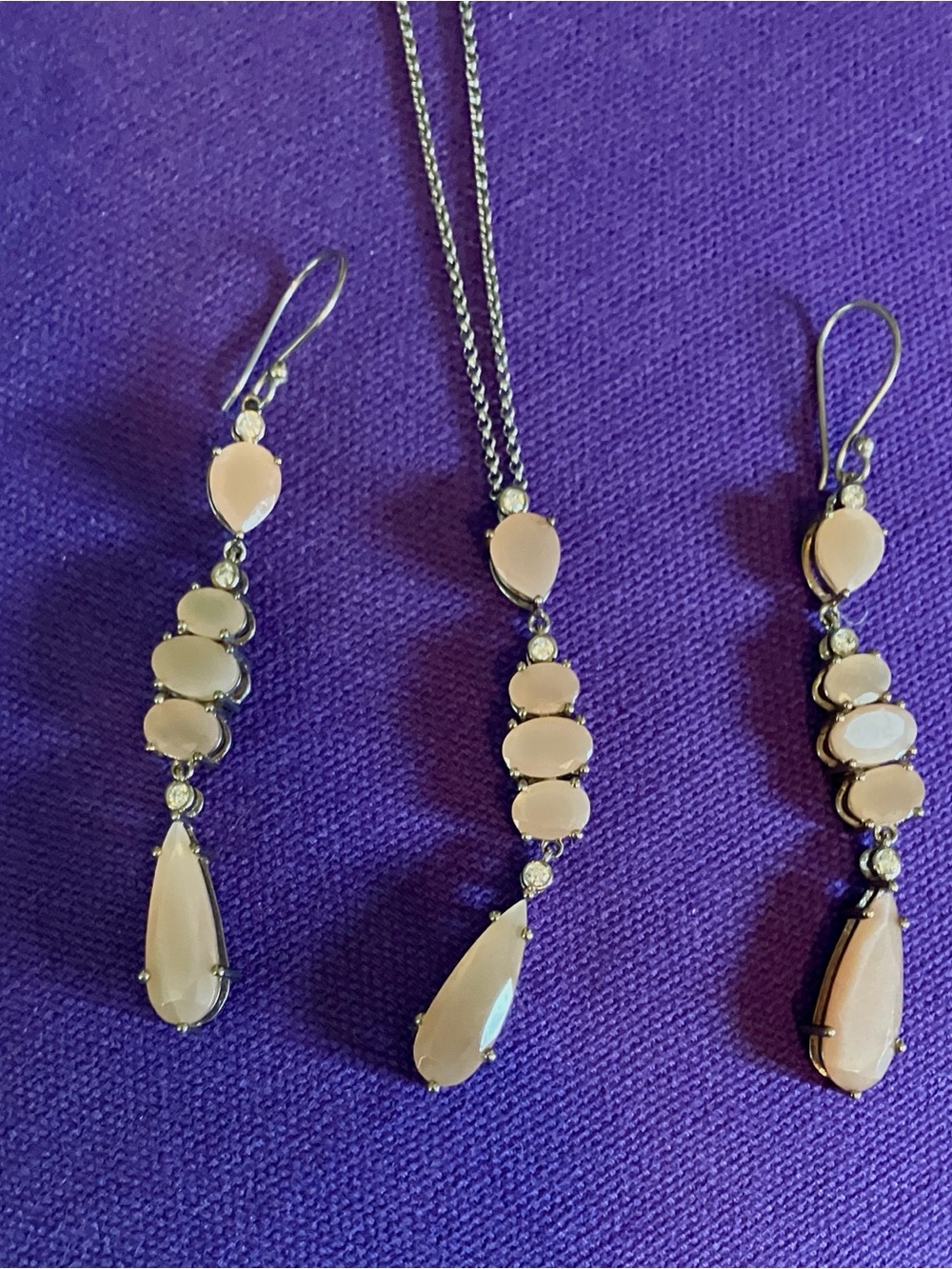 Delicate peach moonstone  Teardrop & Oval Drop Earrings  and neclace-